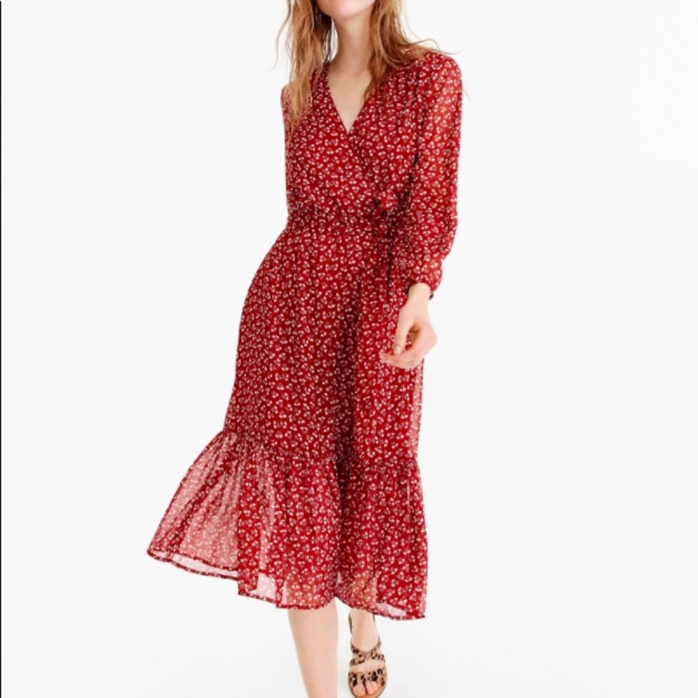 J. Crew Red Floral Midi Dress
